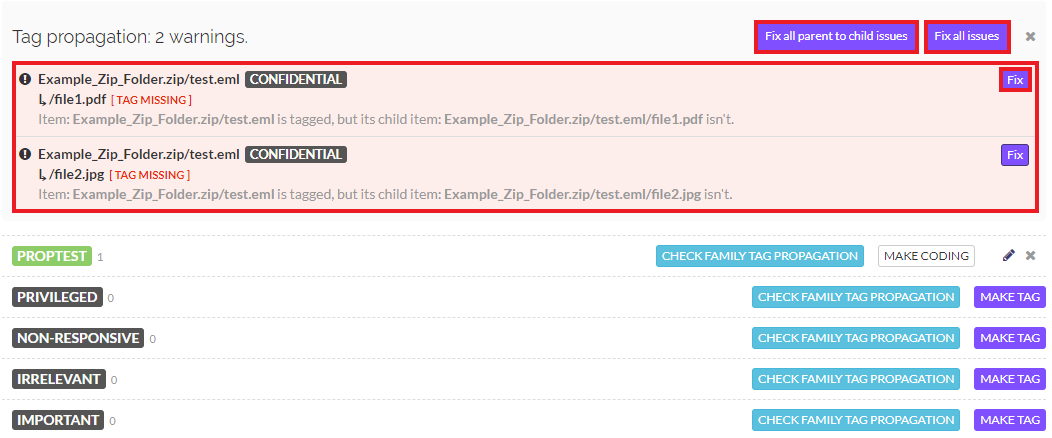 Tagged parent files with untagged children