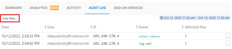 Click on filter button