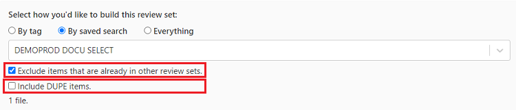 Exclude files from other review sets