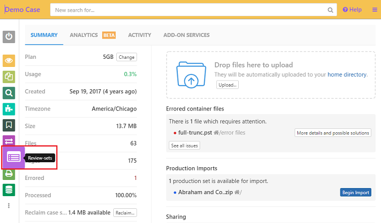 Go to the review set page