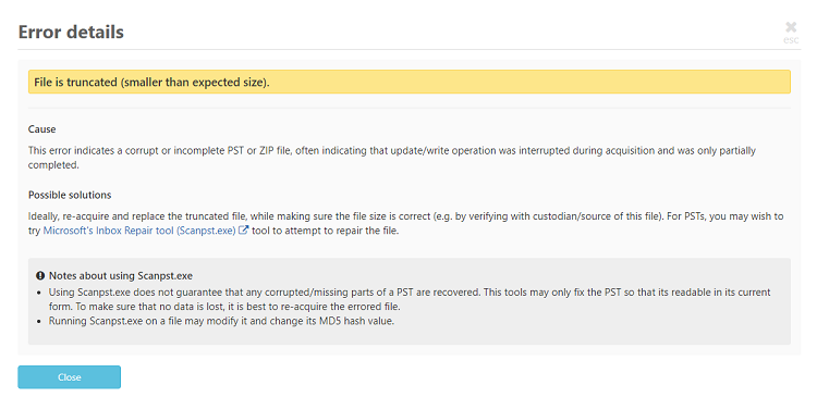 Error details and possible solutions