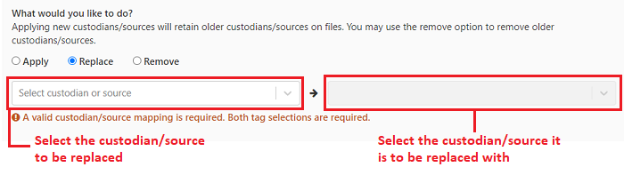 Replace a custodian/source