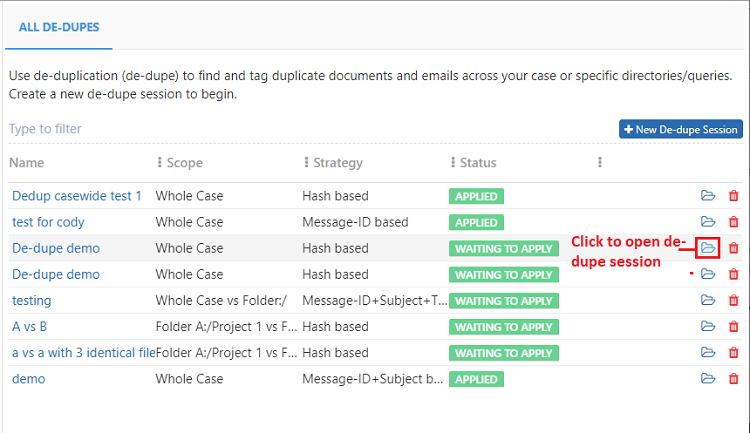 Click on the folder icon to view session
