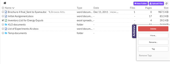 Select file to be deleted