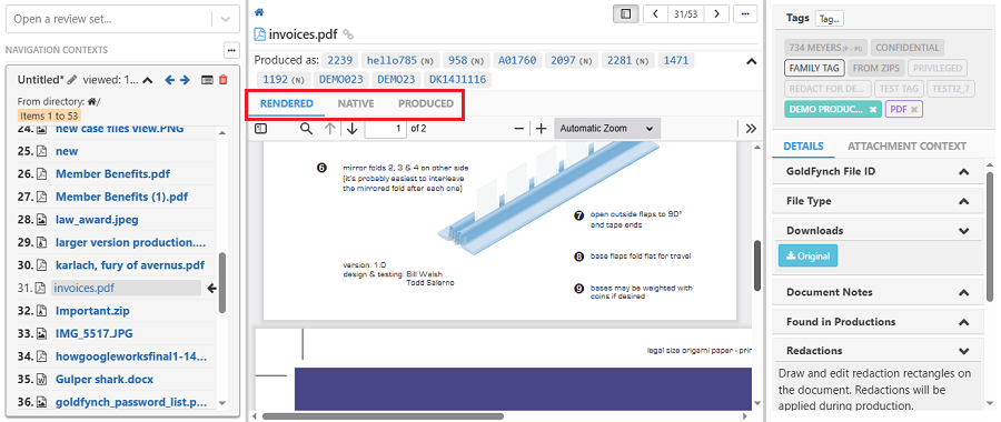 The viewing tabs of the Document Viewer