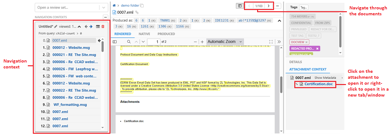 Navigate between documents in the same set of search results