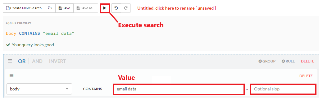 Enter search term and slop value