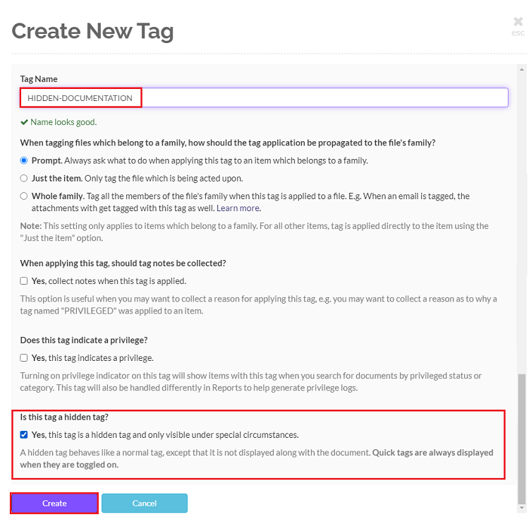 Enter name for the hidden tag