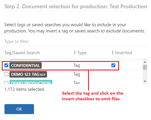 Select the tag to be inverted then check the invert checkbox against it