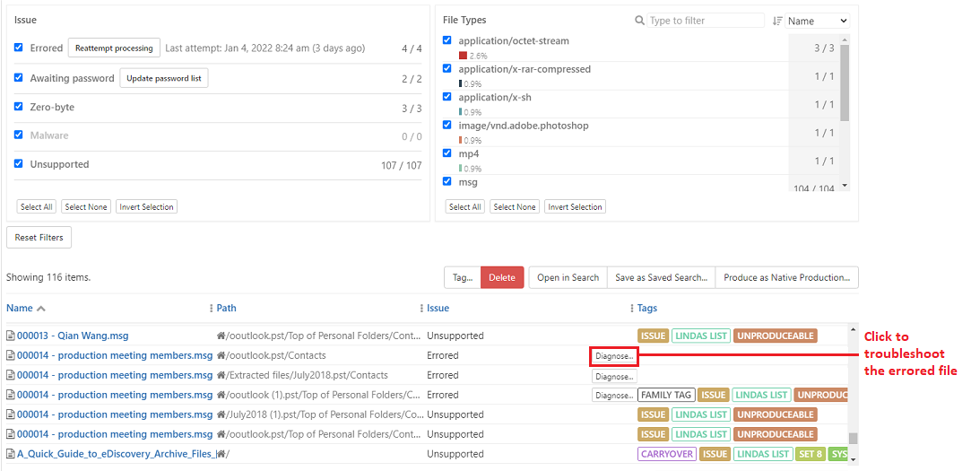 Errored files with known errors