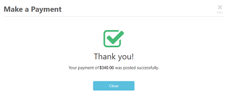 This screen confirms that the payment successfully went through