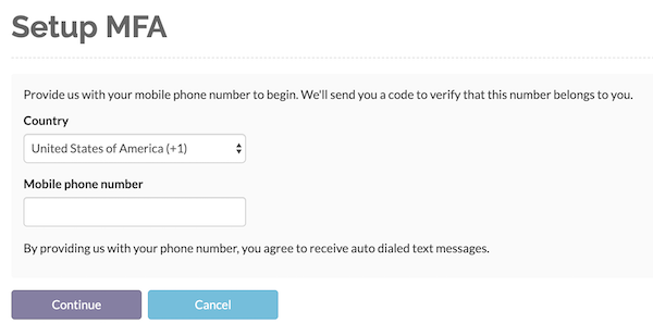 Enter a valid phone number to receive a validation code through