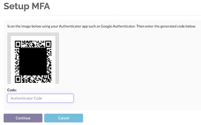 After installing the authenticator, scan the QR code and enter the authenticator code that your authenticator generates