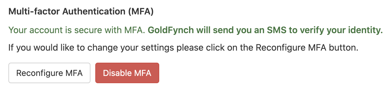 View your MFA status on the Security Settings tab
