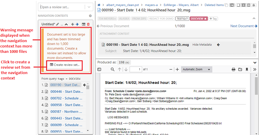 Message for large navigation contexts