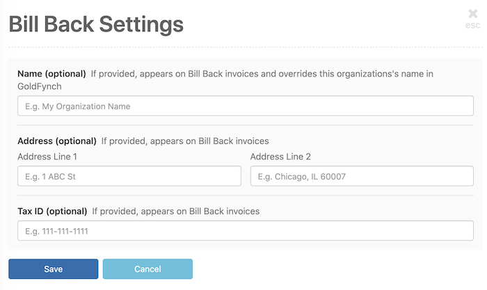 Entering organization details
