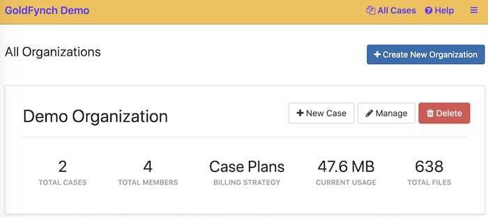 View your GoldFynch organizations from the dashboard