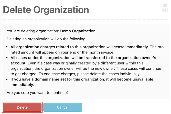 Click on the delete button