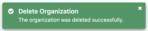 Confirmation that the organization has been deleted