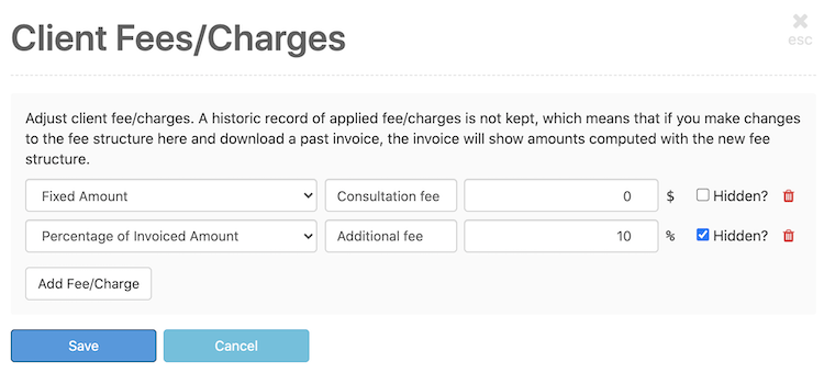 Add client fees and chgarges