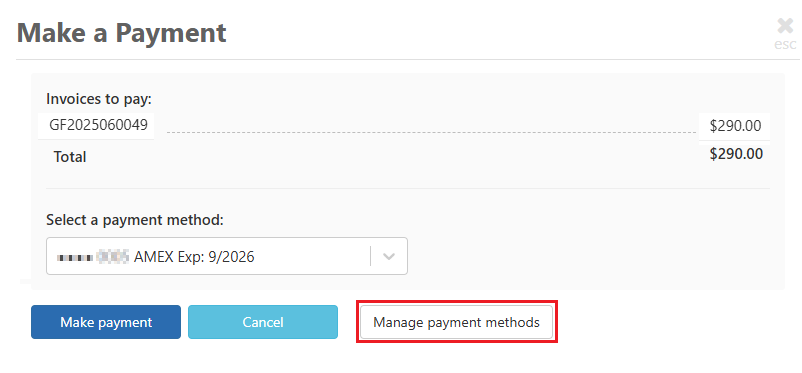Managing payment methods for your organization