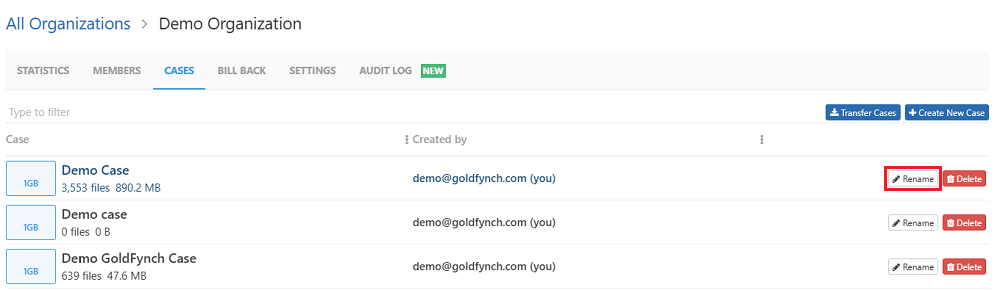 Rename a case within an organization