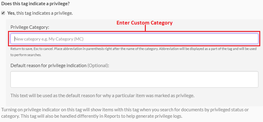 Enter Custom Privilege Category