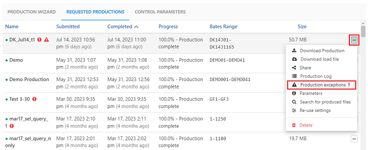 Requested Production List