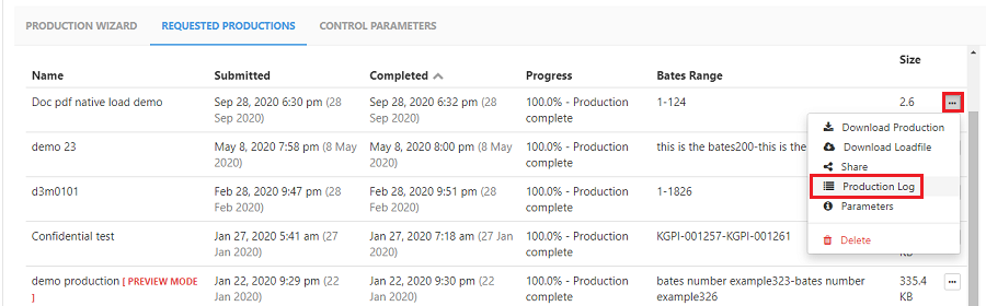 Goto the Production Log View