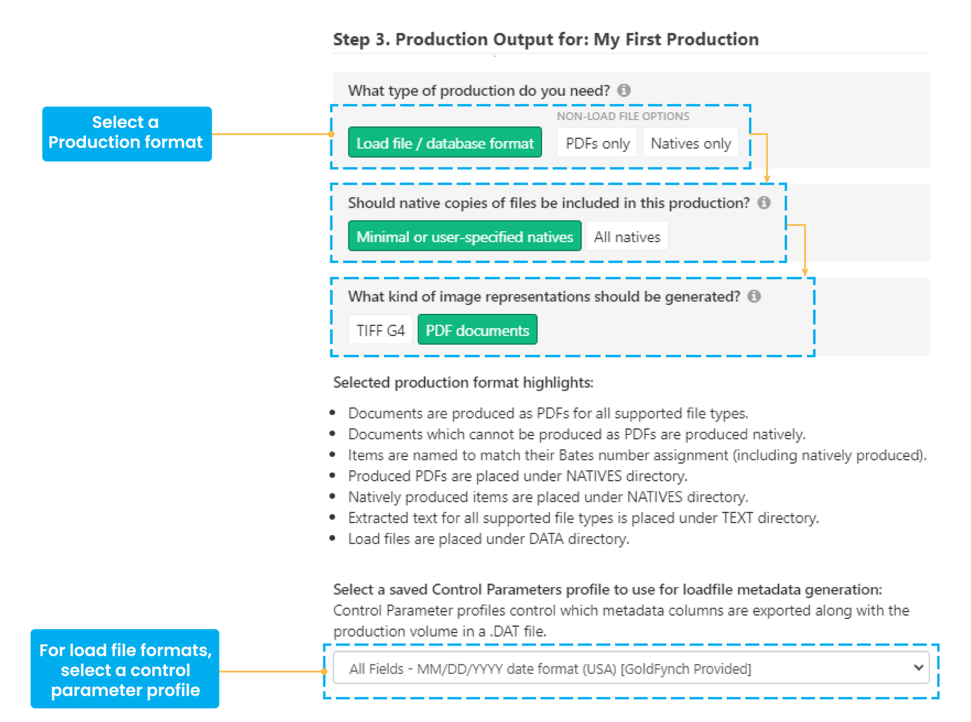 Choose an output format for your production