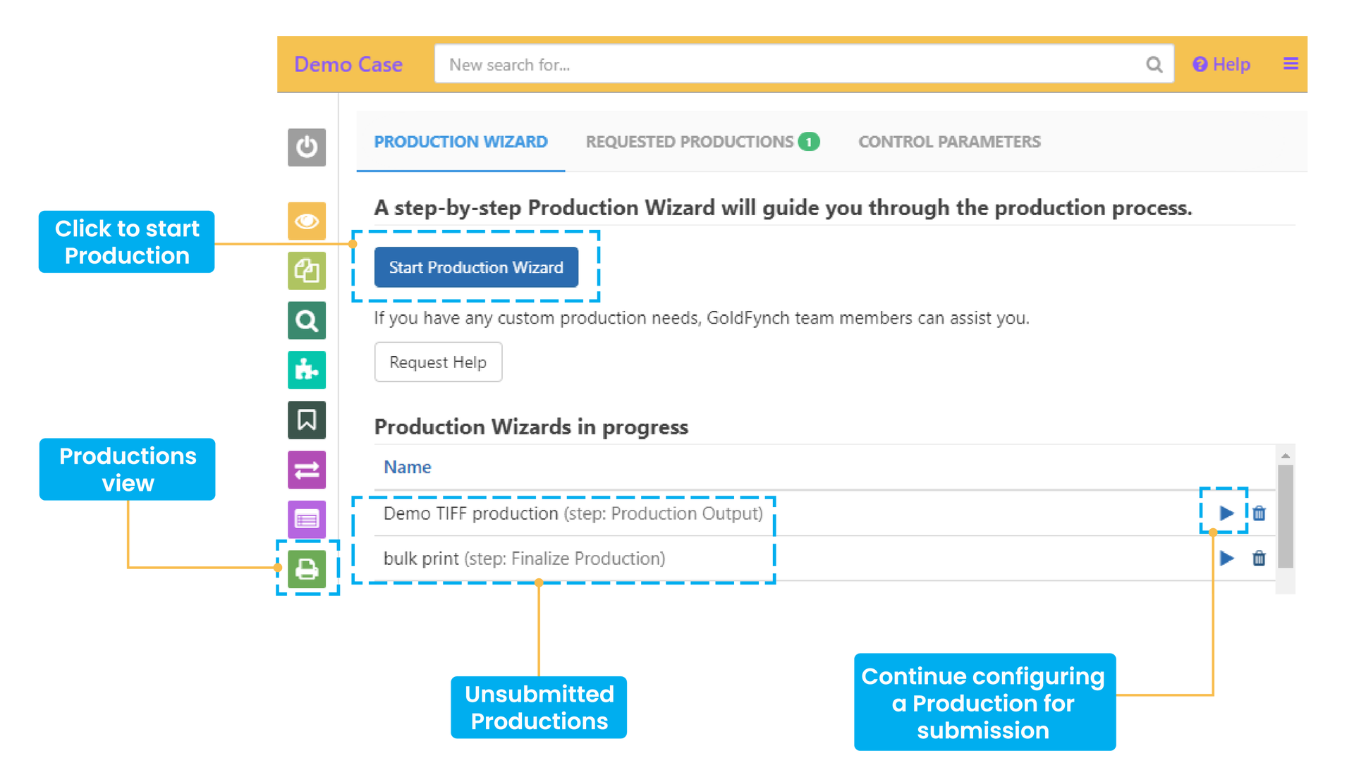 Producing files using GoldFynch&rsquo;s Production Wizard