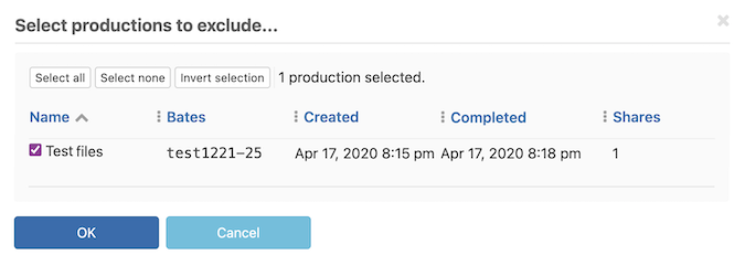 Select productions from which the fils are to be exclude
