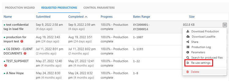 Re-use settings option