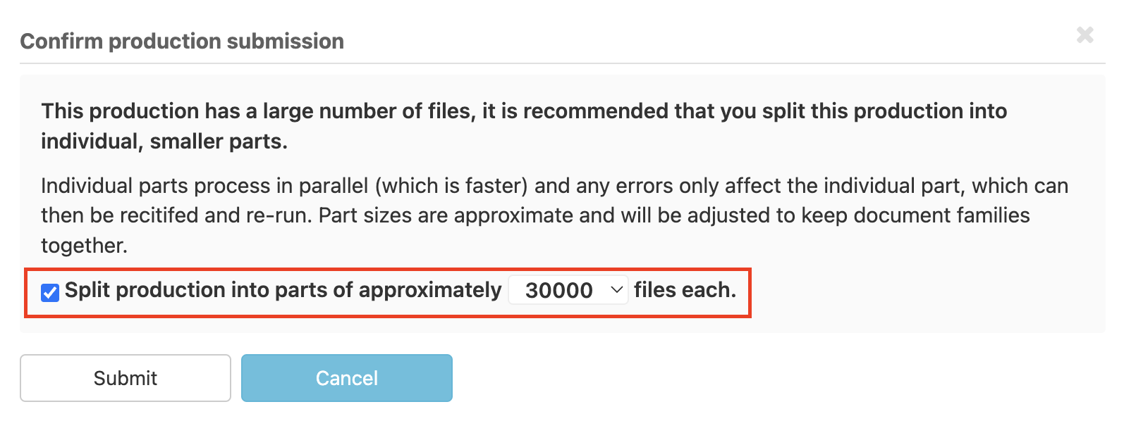 Split the production into parts