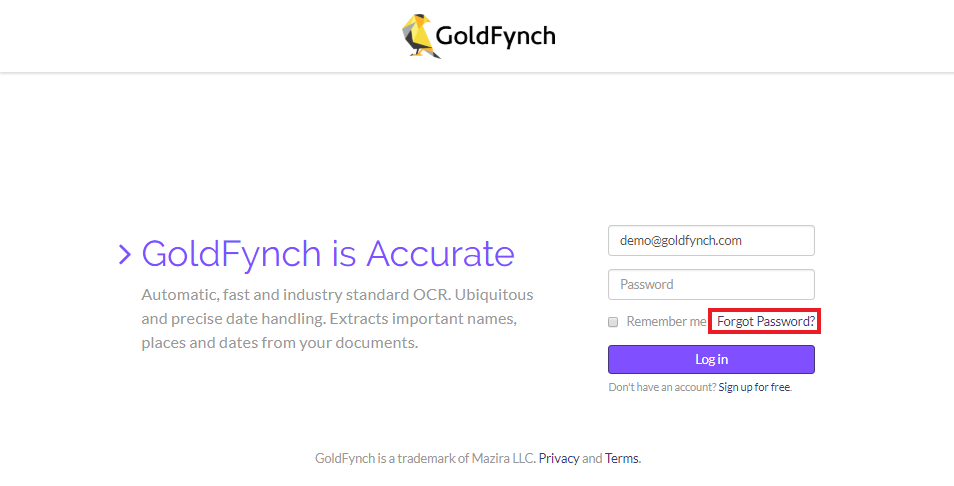 Click on the 'Forgot Password' button