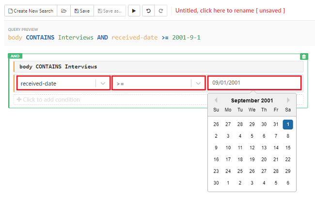 Enter lower limit of the received date