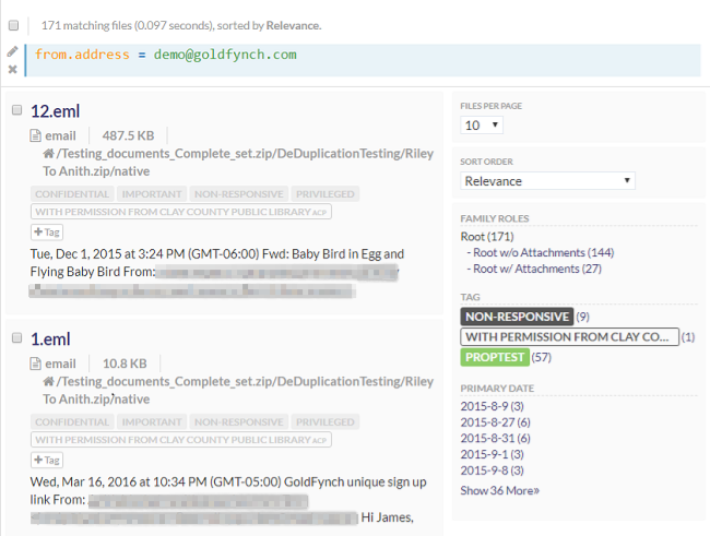 Results of from search