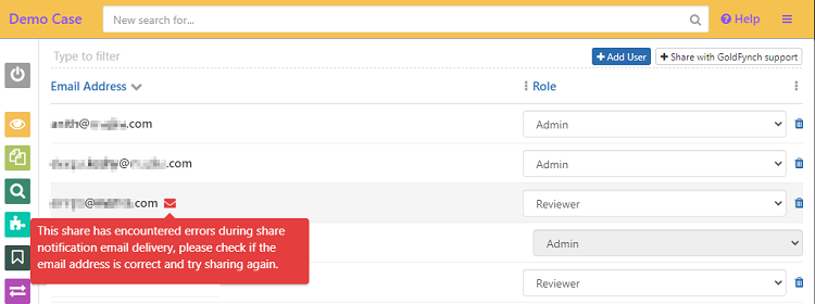Case share notification error
