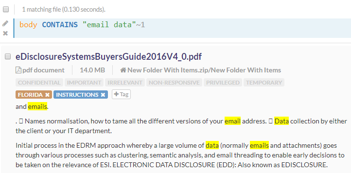 Search with a slop value of 1