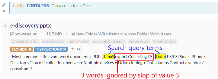 Search with a slop value of 3