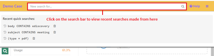 View the recent quick searches from the search bar