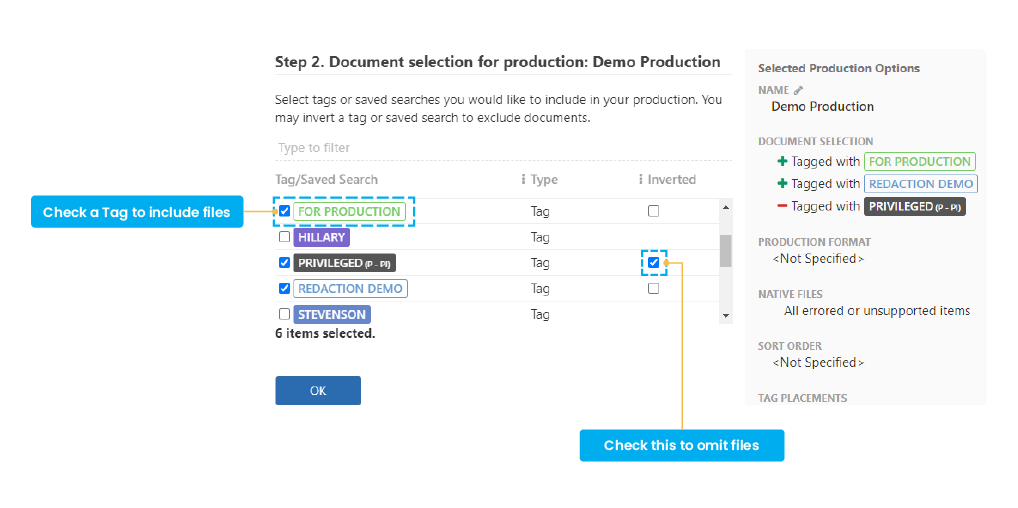Tags during production