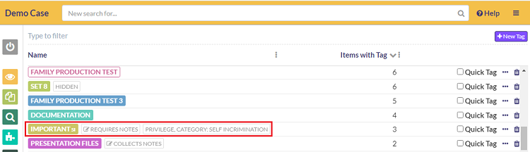 Privilege tag that requires notes