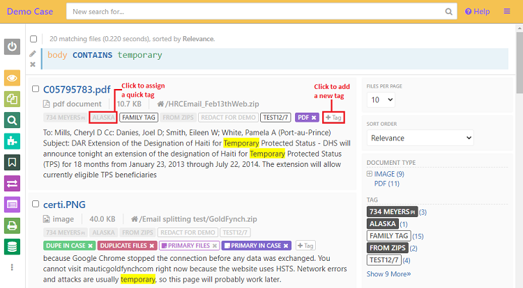Click on the +Tag button or click on a quick tag