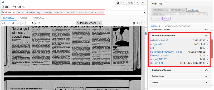 View productions the file is a part of and download the file in its produced format