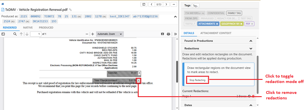Redaction in GoldFynch